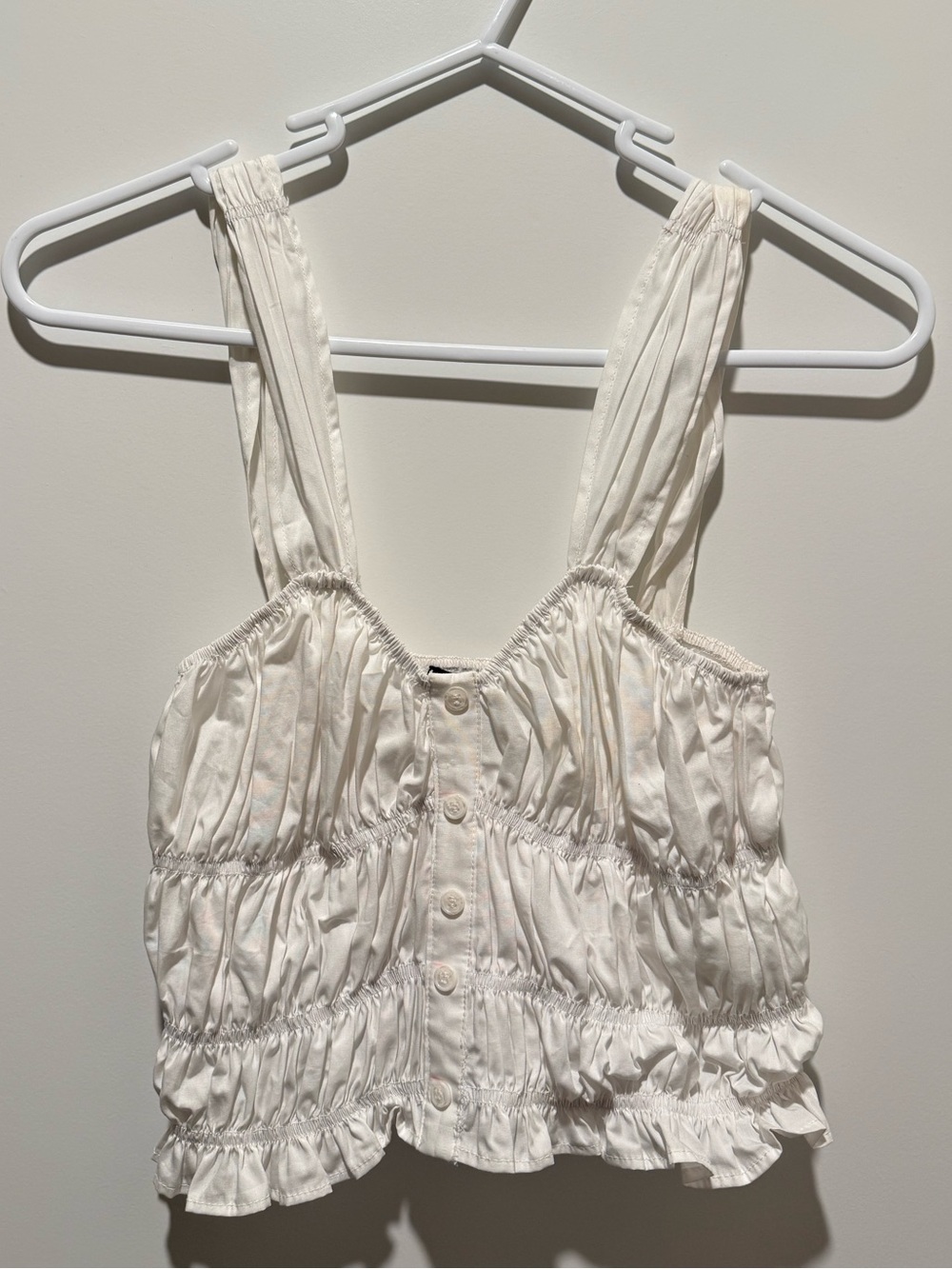 White Ruffled Button-Front Tank Top